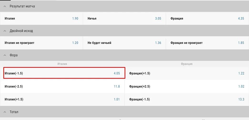 пример поединка Италии и Франции