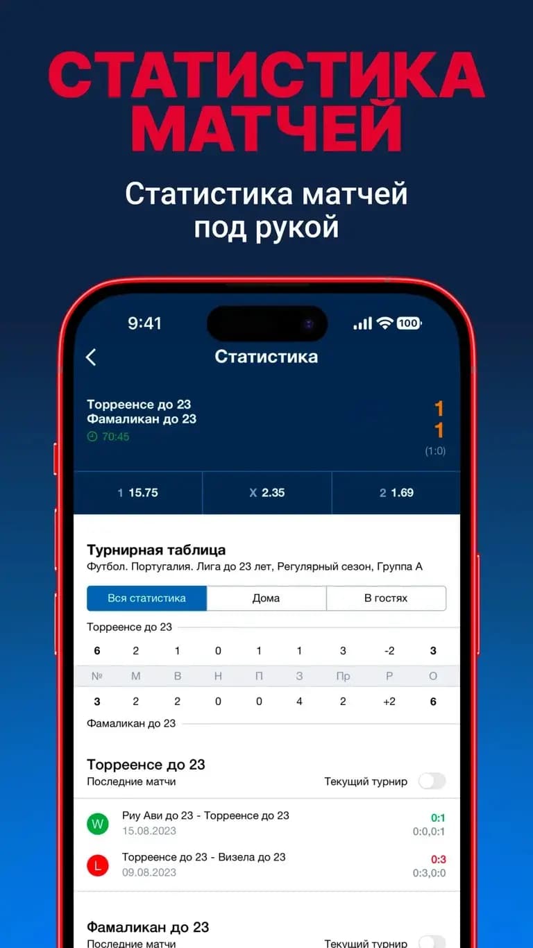 Статистика матчей всегда под рукой