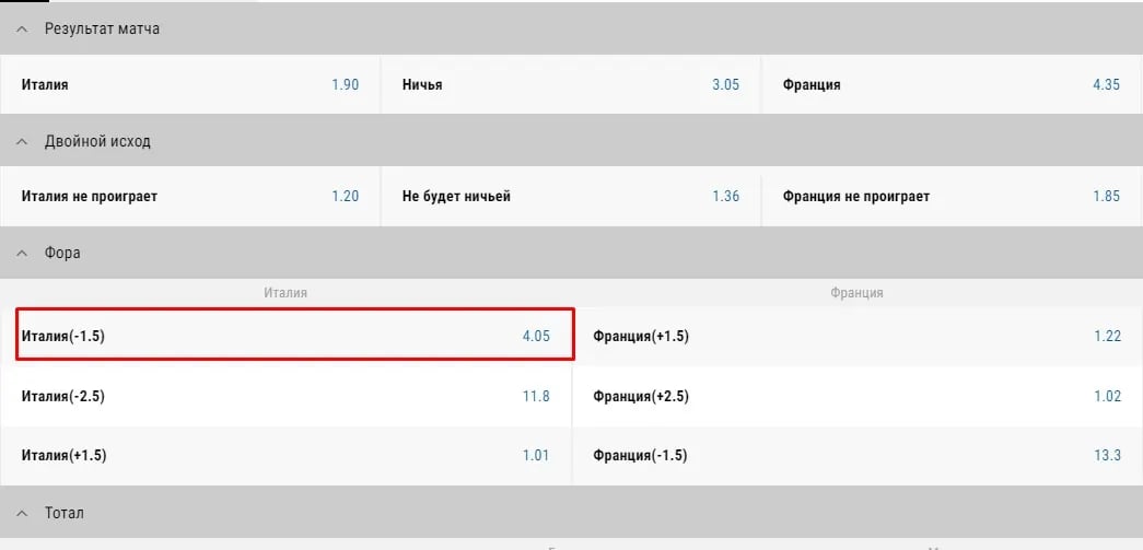 пример поединка Италии и Франции
