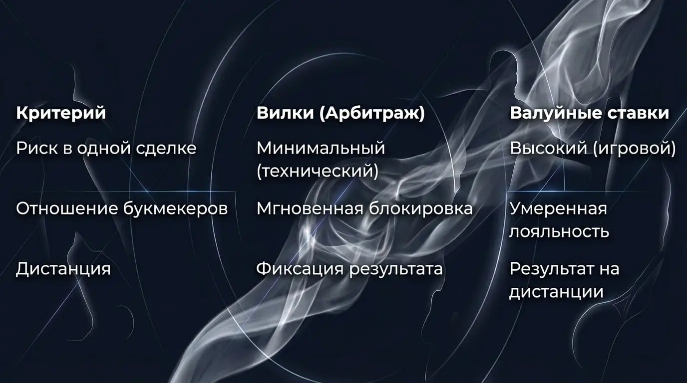 Сравнение игры на вилках и поиска валуев