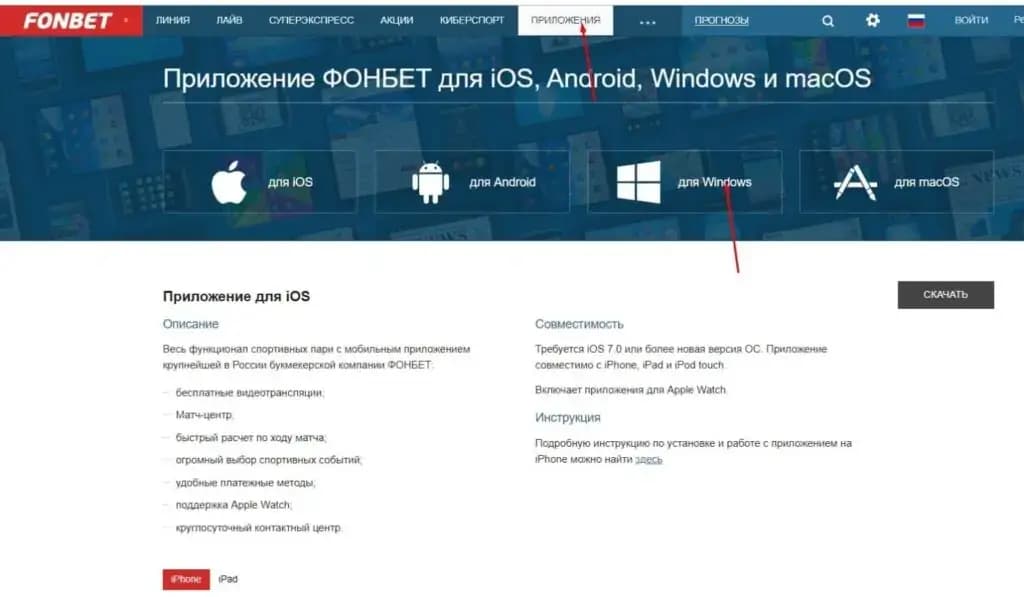Программа на компьютер фонбет