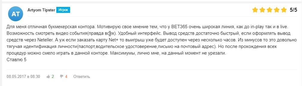 Отзывы о букмекерской конторе Bet 365 ru