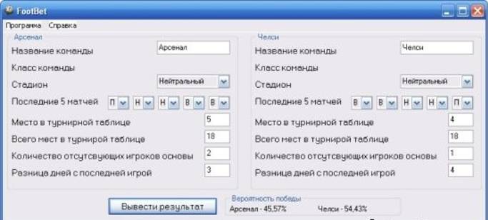 программа для расчета букмекерской системы