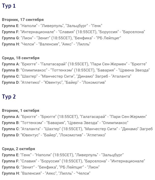 Лига чемпионов 2019 2020 результаты жеребьевки и расписание 2