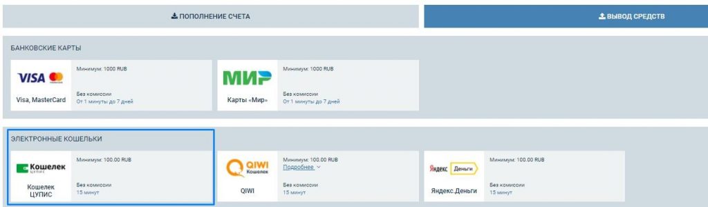 Вывод средств на электронные кошельки